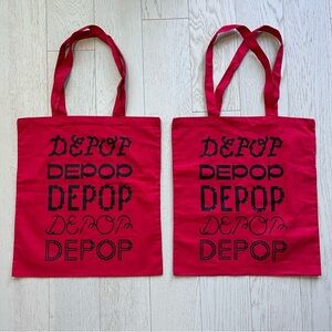 Red Depop tote bags with black font lot of two